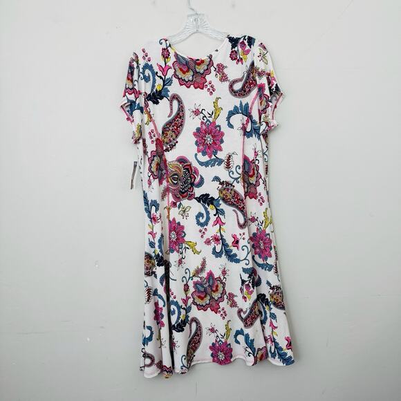 Fashque Ivory And Pink Floral Short Sleeve Dress Women’s Size 1X - Picture 7 of 8